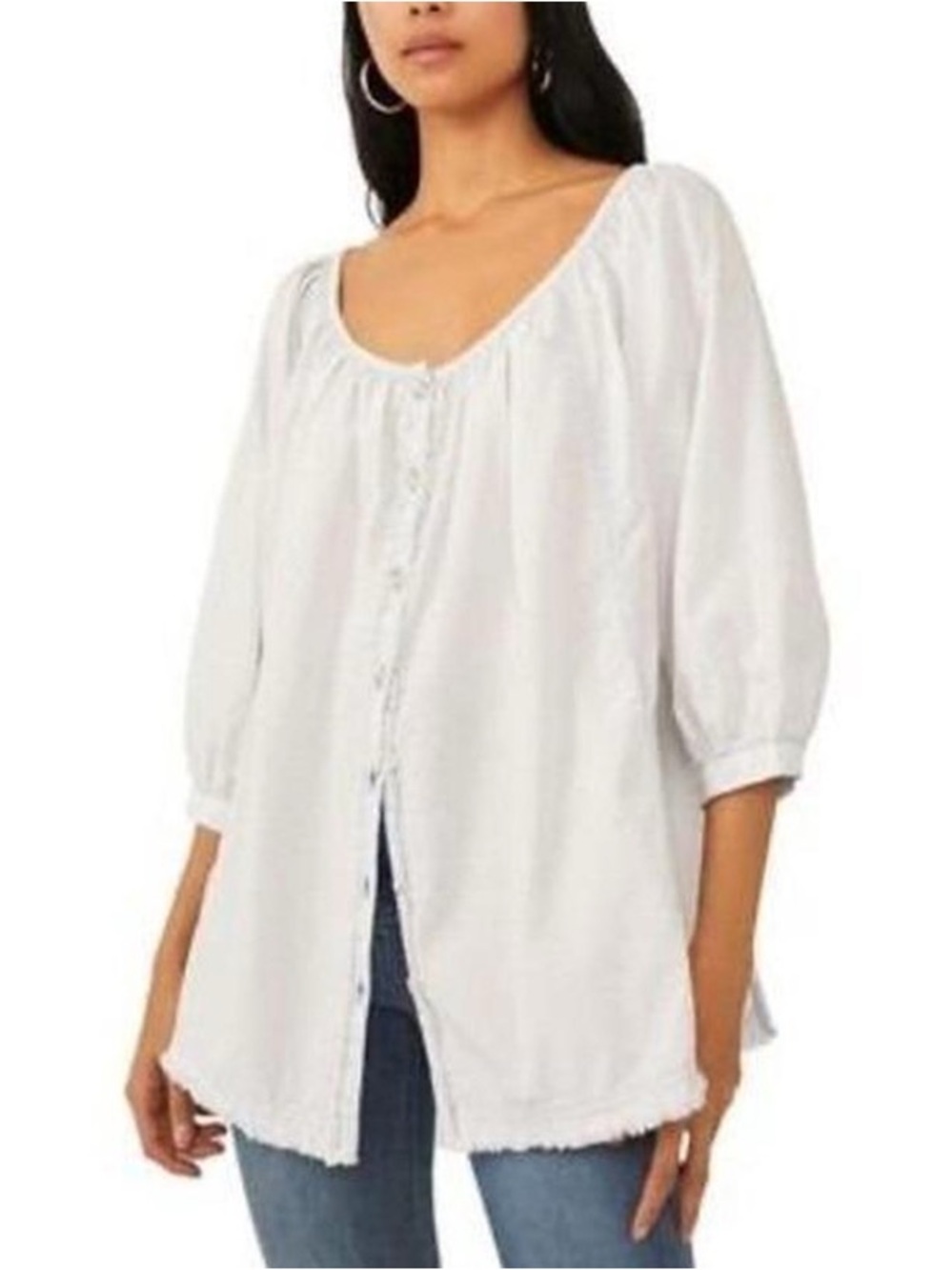 We The Free Oxford Swing Stripe Blouse Blue Stripe Preppy Casual Women Sz Medium